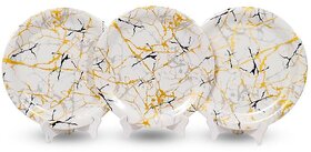 Aurka Dcor 11 Inch White Base & Golden, Black Melamine Dinner Plate Set of 3