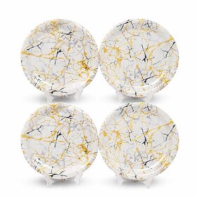 Aurka Dcor 11 Inch White Base & Golden, Black Melamine Dinner Plate Set of 4