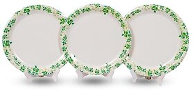 Aurka Dcor 11 Inch White & Green Melamine Dinner Plate Set of 3