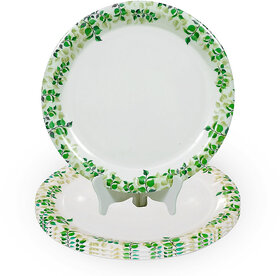 Aurka Dcor 11 Inch White & Green Melamine Dinner Plate Set of 4