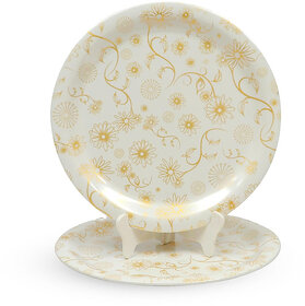Aurka Dcor 11 Inch Classic Gold Flower Melamine Dinner Plate Set of 2