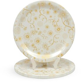 Aurka Dcor 11 Inch Classic Gold Flower Melamine Dinner Plate Set of 4
