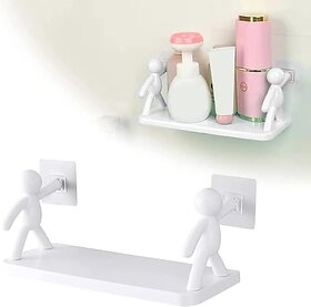 PASSION Wall Mounted Plastic Bathroom Shelf/Wall Shelf/Wall Mounted Shelf/Self Adhesive Shelf with 2 Self Adhesive Stickers (White)