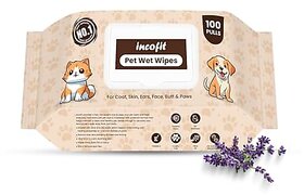Incofit Anti-Bacterial 100 Pulls Pet Wet Wipes for Dogs Puppies Cats Rabbits & Small Pets | Powerful Odour Vitamin E & Olive Oil | Anti-Itching | Cleansing Deodorising & Grooming (Pack of 1)