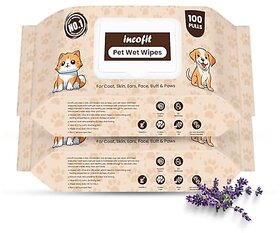 Incofit Anti-Bacterial 200 Pulls Pet Wet Wipes for Dogs Puppies Cats Rabbits & Small Pets | Powerful Odour Vitamin E & Olive Oil | Anti-Itching | Cleansing Deodorising & Grooming (Pack of 2)