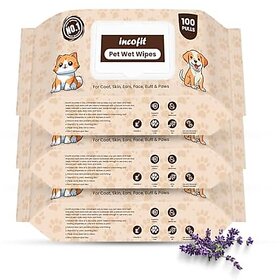 Incofit Anti-Bacterial 300 Pulls Pet Wet Wipes for Dogs Puppies Cats Rabbits & Small Pets | Powerful Odour Vitamin E & Olive Oil | Anti-Itching | Cleansing Deodorising & Grooming (Pack of 3)