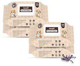 Incofit Anti-Bacterial 400 Pulls Pet Wet Wipes for Dogs Puppies Cats Rabbits & Small Pets | Powerful Odour Vitamin E & Olive Oil | Anti-Itching | Cleansing Deodorising & Grooming (Pack of 4)