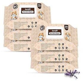 Incofit Anti-Bacterial 600 Pulls Pet Wet Wipes for Dogs Puppies Cats Rabbits & Small Pets | Powerful Odour Vitamin E & Olive Oil | Anti-Itching | Cleansing Deodorising & Grooming (Pack of 6)
