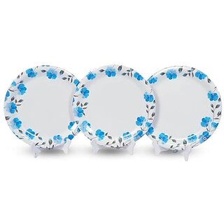 Aurka Dcor 11 Inch Blue Petal Melamine Dinner Plate Set of 3