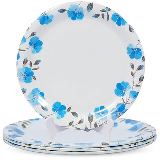 Aurka Dcor 11 Inch Blue Petal Melamine Dinner Plate Set of 4