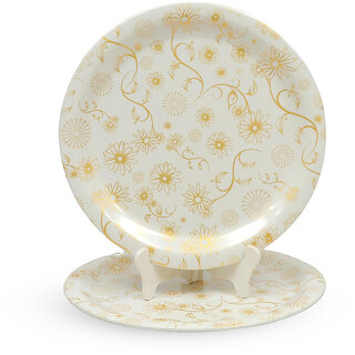 Aurka Dcor 11 Inch Classic Gold Flower Melamine Dinner Plate Set of 2