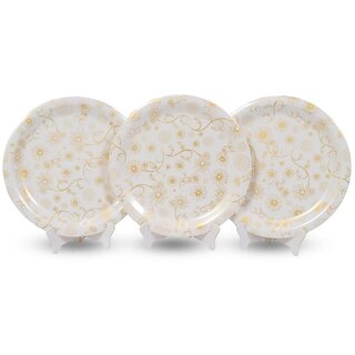 Aurka Dcor 11 Inch Classic Gold Flower Melamine Dinner Plate Set of 3
