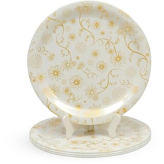 Aurka Dcor 11 Inch Classic Gold Flower Melamine Dinner Plate Set of 4