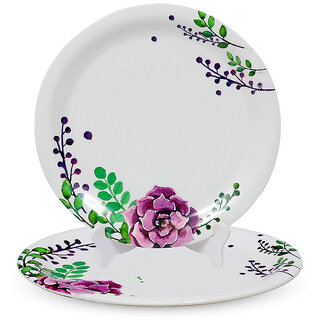 Aurka Dcor 11 Inch Floral Grace Melamine Dinner Plate Set of 2
