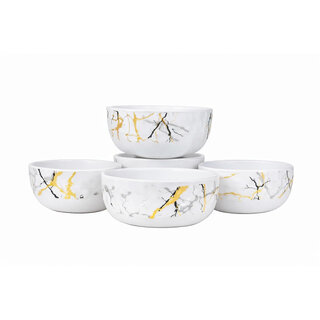 Aurka Decor 4.5 Inch White/Gold/Black Melamine Bowl Set of 4