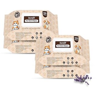 Incofit Anti-Bacterial 400 Pulls Pet Wet Wipes for Dogs Puppies Cats Rabbits & Small Pets | Powerful Odour Vitamin E & Olive Oil | Anti-Itching | Cleansing Deodorising & Grooming (Pack of 4)