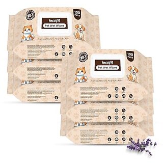 Incofit Anti-Bacterial 600 Pulls Pet Wet Wipes for Dogs Puppies Cats Rabbits & Small Pets | Powerful Odour Vitamin E & Olive Oil | Anti-Itching | Cleansing Deodorising & Grooming (Pack of 6)