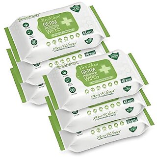 AROKLEEN 99.99% 288 Count Germ Protection Multipurpose Thick & Soft Wet Wipes 100% Alcohol-Free Disinfectant Sanitizer Wet Wipes for Skin & Surfaces Aloe Vera Fragrance Anti Germ Pack of 6