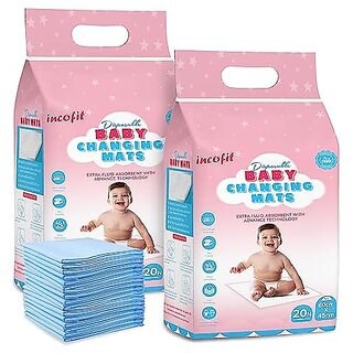 Incofit 40 Count 60 X 45 Cm Baby Disposable Underpad  Changing Mats  Changing Pads  Baby Waterproof Pads  Waterproof Diaper  Breathable Underpads  Bed Protector