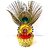 Divine Bliss Lord Krishna Decorative Pooja Idol, Gold Plated Lotus Base with Peacock Feather, Red Rosary Beads, Religious Home Temple Dcor