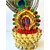 Divine Bliss Lord Krishna Decorative Pooja Idol, Gold Plated Lotus Base with Peacock Feather, Red Rosary Beads, Religious Home Temple Dcor