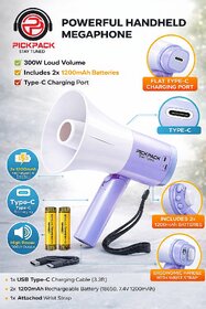 PickPack 300W Handheld Megaphone with Rechargeable Battery  Type-C Charging  Loud Speaker Bullhorn with Mic  Portable PA System for Events, Announcements