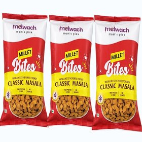 Melwach Mom's Pick Millet Bites Classic Masala High Protein  Fibre Snack Zero Maida Millet Namkeen 100 gm pack of 3