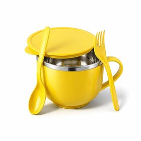 SOUL Maggi, Noodles  Soup Bowl with Fork  Spoon 600 ml  Airtight Food Container for Pasta, Rice, Poha  Cereals  Lea
