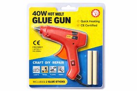 40W Hot Melt Glue Gun with 2 Glue Sticks, Quick Heating DIY Craft & Repair Tool for Wood, Plastic & Fabric