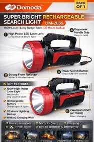 Domoda DM-2656 Super Bright Rechargeable Search Light  150W Laser LED Long Range Torch with 20 Hours Battery Backup and Ergonomic Handle