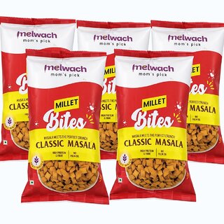 Melwach Mom's Pick Millet Bites Classic Masala  High Protein  Fibre Snack  Zero Maida  Millet Namkeen 50gm pack 5
