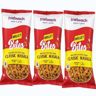 Melwach Mom's Pick Millet Bites Classic Masala High Protein  Fibre Snack Zero Maida Millet Namkeen 100 gm pack of 3