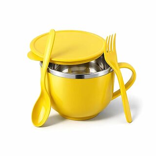 SOUL Maggi, Noodles  Soup Bowl with Fork  Spoon 600 ml  Airtight Food Container for Pasta, Rice, Poha  Cereals  Lea
