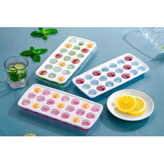 2 pcs 21 Cavity Pop Up Ice Cube Trays for Freezer with Lid with Easy Release Flexible Silicone Bottom, Stackable, 100 B