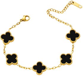 KIMTI 18k Gold Plated Clover Bracelet (Black)