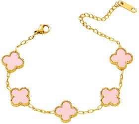KIMTI 18k Gold Plated Clover Bracelet (Pink)