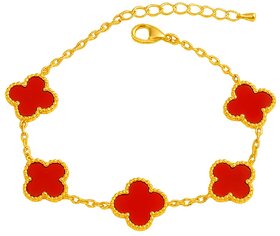 KIMTI 18k Gold Plated Clover Bracelet (Red)