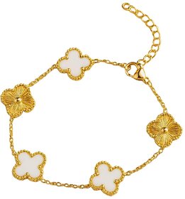 KIMTI 18k Gold Plated Clover Bracelet (Gold,White)