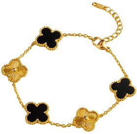 KIMTI 18k Gold Plated Clover Bracelet (Gold,Black)