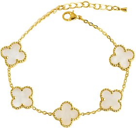 KIMTI 18k Gold Plated Clover Bracelet (White)