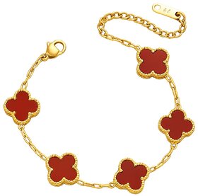 KIMTI 18k Gold Plated Clover Bracelet (Brown)