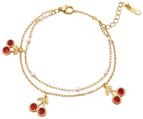18k Gold Plated Women Bracelet (Cherry Pearl Charm Bracelet, 1)