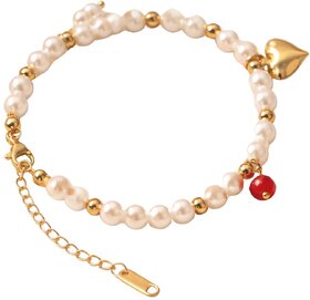 KIMTI 18k Gold Plated Women Bracelet (Classic Pearl Heart Bracelet, 1)