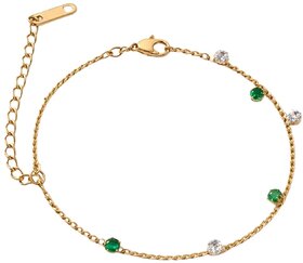 KIMTI 18k Gold Plated Women Bracelet (Green & White Stone Delicate Bracelet, 1)