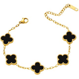 KIMTI 18k Gold Plated Clover Bracelet (Black)