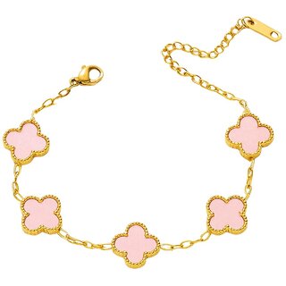 KIMTI 18k Gold Plated Clover Bracelet (Pink)