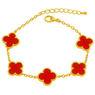 KIMTI 18k Gold Plated Clover Bracelet (Red)