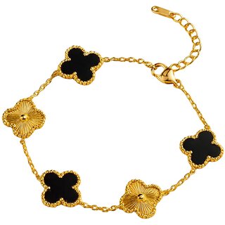 KIMTI 18k Gold Plated Clover Bracelet (Gold,Black)