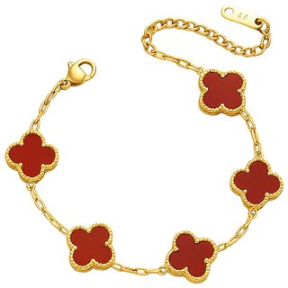 KIMTI 18k Gold Plated Clover Bracelet (Brown)