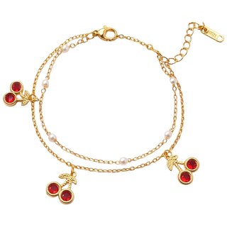 18k Gold Plated Women Bracelet (Cherry Pearl Charm Bracelet, 1)